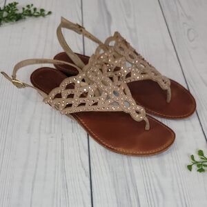 Zigi Soho Ziglny Mariane Flat Sandals Crystal Embellished Womens Size 8.5
